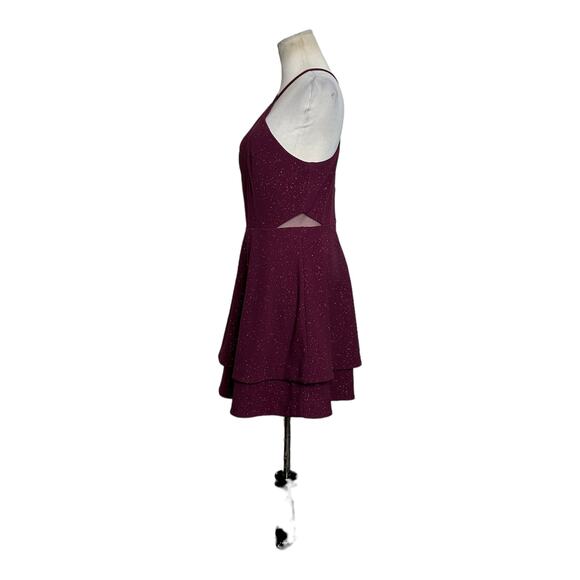 Speechless shimmery red Y neck layered skirt mini dress size M - Picture 3 of 16